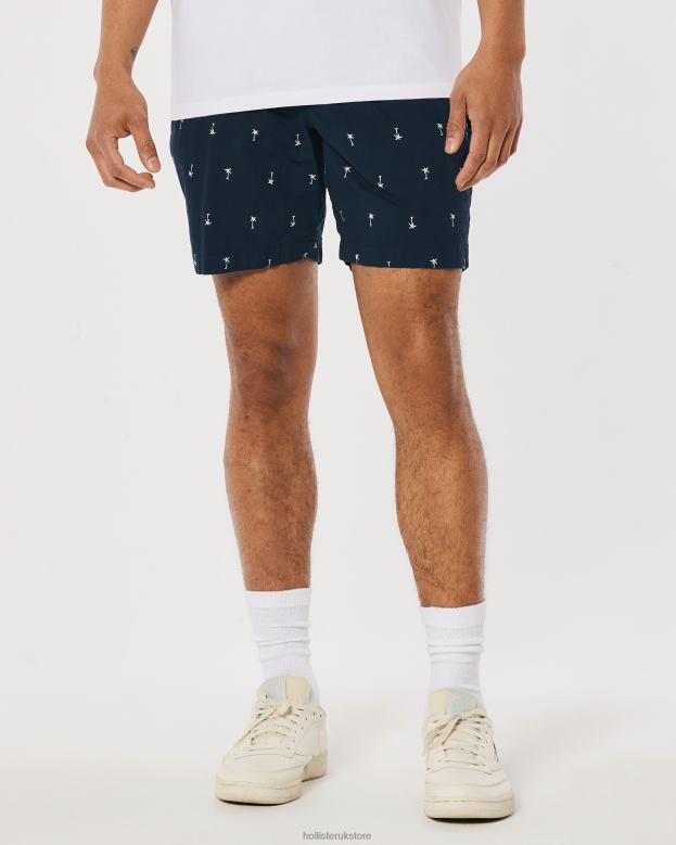 Bottoms Hollister Men Palm Pattern Poplin Jogger Shorts 7\\ 488201394 Navy Print